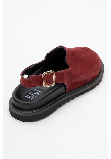 Laby Bordo Süet Hakiki Deri Kadın Sandalet Bordo