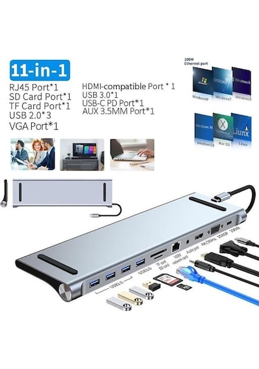 11/12-in-1 Type C Dock Usb C Hub 3.0 Splitter Çoklayıcı 4k Rj45 Sd/tf Vga Hdmı Uyumlu Dizüstü Bilgisayar