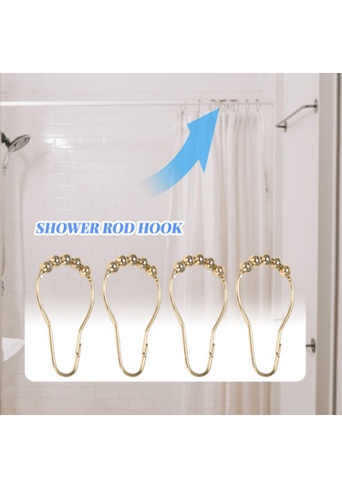 Kolay Kurulum Paslanmaz Duş Perdesi Kancaları Sürtünmesiz Paslanmaz Çelik - Duş Perdesi Çubukları İçin Kolay Kayan Duş Halkaları Cilalı Altın 12 Kanca Seti Altın