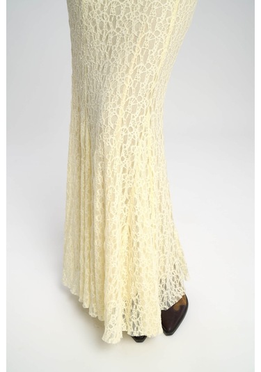 Veylia Uzun Sarı Dantel Etek