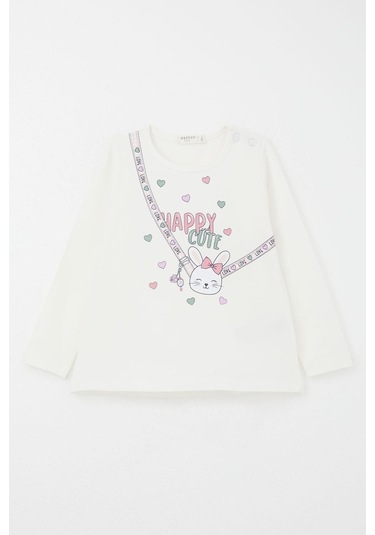 Breeze Kız Bebek Taytlı Takım Mutlu Tavşancık Baskılı Kalpli 9 Ay-3 Yaş, Ekru Ekru