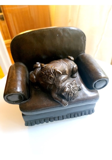 Omeniv Antika Ağır Döküm Köpek Pug Heykel Biblo Figür Damgalı