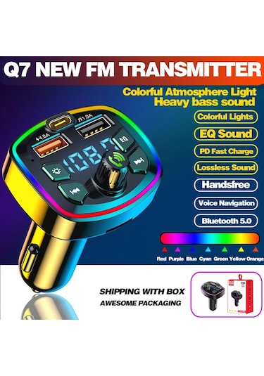 Nr74 Rgb Renkli Fm Radyo Transmitter Mp3 Çalar Bluetooth 5.0 Çakm