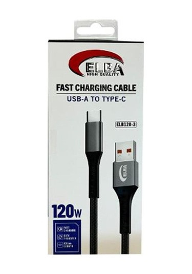 Elba Elb120-3 120w Usbc Type-c To Usb 1mt Siyah Örgülü Şarj Kablosu Data Veri