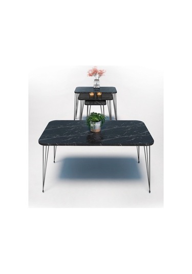 Zigon Sehpa Kr Ve Orta Sehpa Kr Set Siyah Ayak Bendir Tel 1104 Beyaz