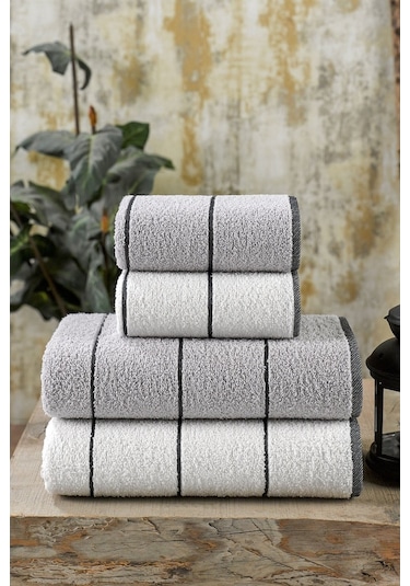 Valona 50 X 85 – 70 X140 Cm 4'lü Banyo Havlu Seti | Gri-Krem Gri