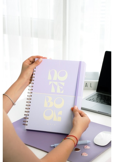 20x28 Spiralli Sert Kapak Lastikli Kareli Not Defteri Lila Lila