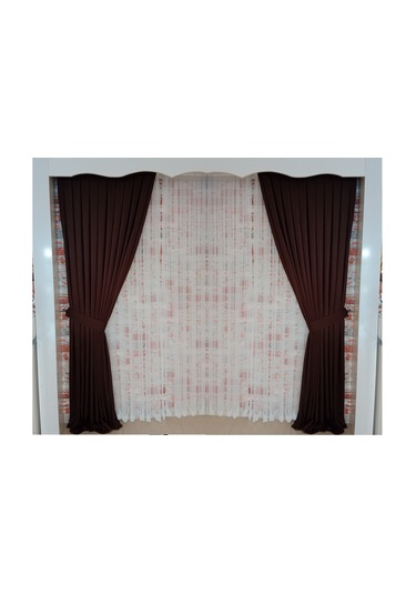 Acı Kahve Renk Fon Kadife Perde Çift Kanat 1/3 Sık Pileli Dikim V-13 Acı Kahverengi