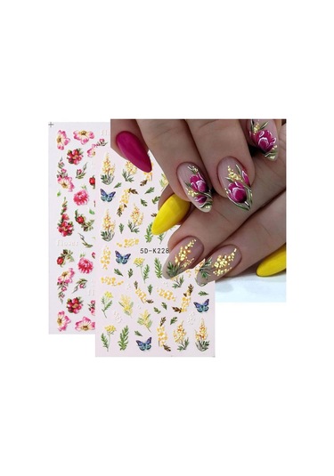Mor Çiçek 5 D Manikür Dekorasyon Için Holigrafik Yaprak Su Çıkartmaları 5 D-k226