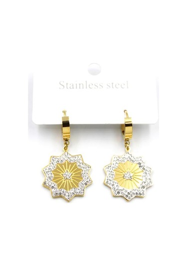 Taşlı Yıldız Çelik Halka Küpe - Altın Altın