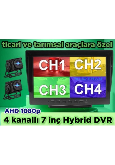 2 Adet 1080p Ahd 180 Derece Balık Gözü Kamera 7 İnç 256 Gb Destekli Hybrid Dvr Monitör 12 Volt
