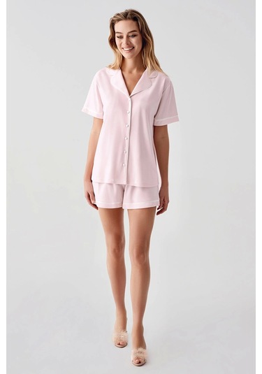 Freshness 324 Kadın 4'lü Sabahlıklı Şorlu Pijama Takımı Pembe