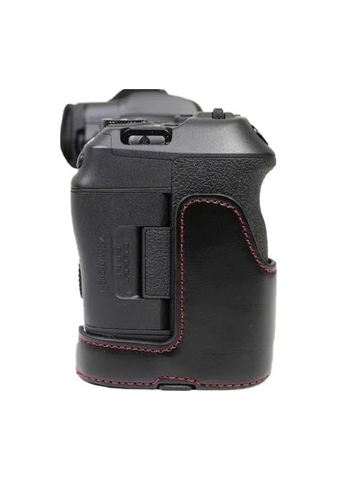 Pazly Canon Eos R5/r6/r62 Pu Deri Kamera Alt Kasa Pil Açma Tasarımlı Flanel Astarlı Yarım Kapak - Siyah