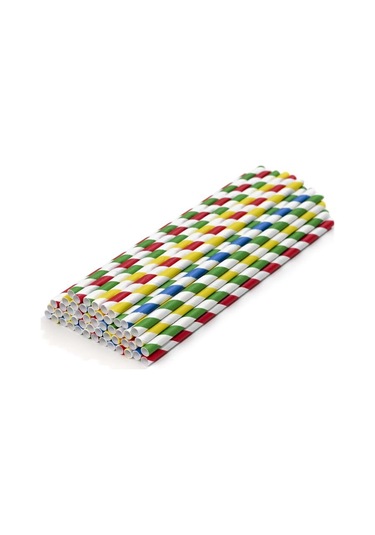 Kağıt Pipet Karışık Renkli Şeritli Sargısız 6x195 Mm 50'li Kutulu 50 Adet 50