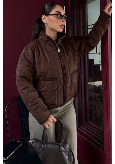 Acı Kahverengi Dik Yaka Kapitone Kadın Mont Mg2568 Acı Kahverengi
