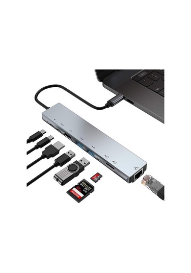 8 Port Bir Arada Multifunction Adaptör Dönüştürücü Çok İşlevli