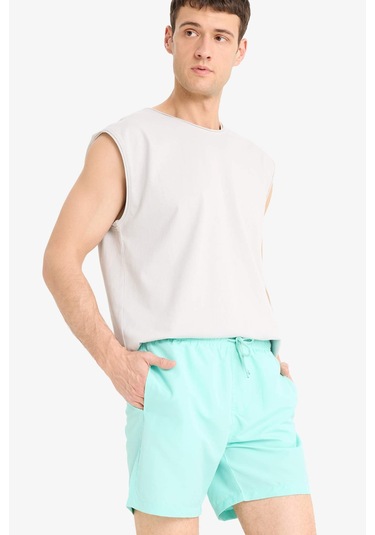 DeFacto Regular Fit Kısa Boy Cepli File Astarlı Beli Bağcıklı Düz Hafif Kumaş Deniz Şortu E5133AXNSGN1101