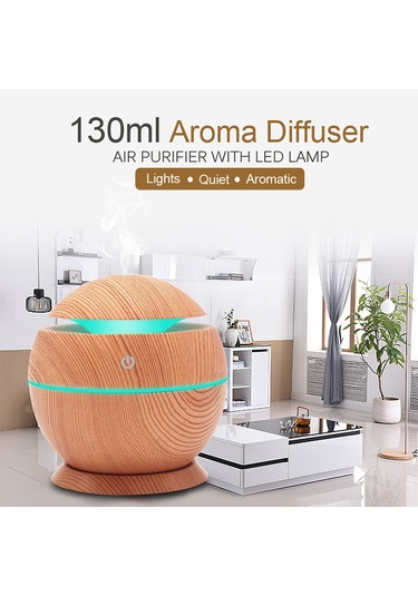 Springsun 130ml Usb Nemlendirici Aromaterapi Makinesi 7 Renkli Led Işıklı Ev Odası Ofis Kullanıma Uygun Açık Ahşap Desenli Tabanlı