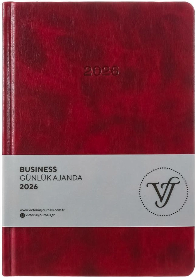 Victoria's Journals Business 2026 Günlük Ajanda 17x24cm Sert Kapak Ivory 80gr. Ayraçlı Bordo Bordo