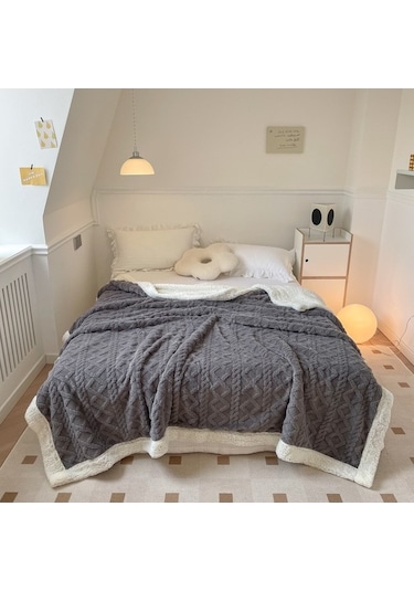 Flybuy Yumuşak Yeni Tek Renk Kuzu Koyu Koyu Kalınlaştırılmış Kadife Hqgoodstore Gri Gri Ev Düz Çift Battaniye Basit 200cm 150 Jl Koyu Gri