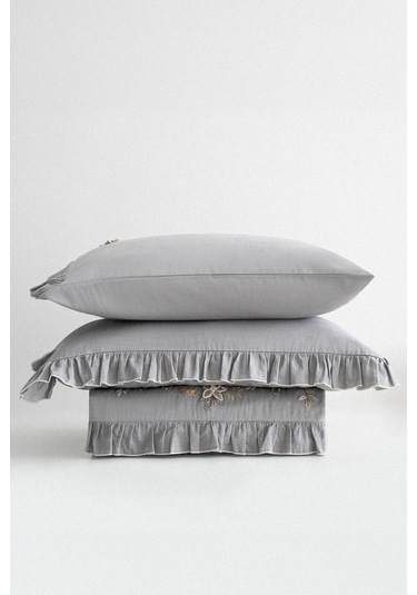 Ecocotton Zaira Gri %100 Organik Pamuk Çift Kişilik Nevresim Takımı Gri