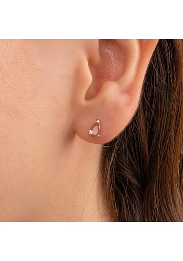 Altın Küpe - 14 Ayar Altın Damla Desenli Zultanit Taşlı Küpe Sarı