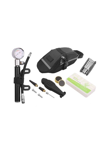 Bisiklet Tamir Seti: Basınç Ölçerli Hava Pompa, Çekirdekli Çatal, Tamir Yama Ve Çok İşlevli Araçlar İle Taşınabilir Çanta