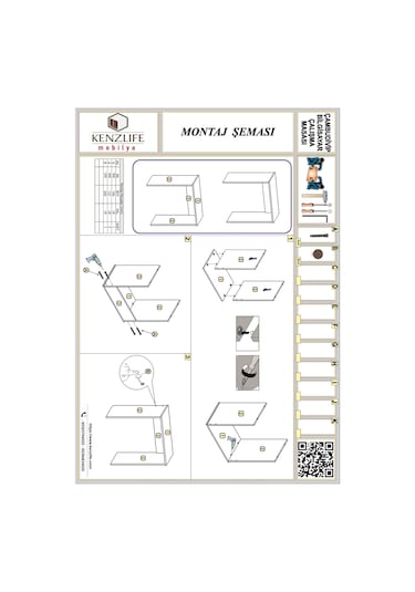 Kenzlife bilgisayar çalışma masası çambudivip 075*070*40 byz ofis Beyaz