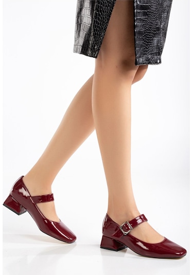 St-006 Bordo Rugan Günlük 4 Cm Topuklu Bayan Ayakkabı Bordo