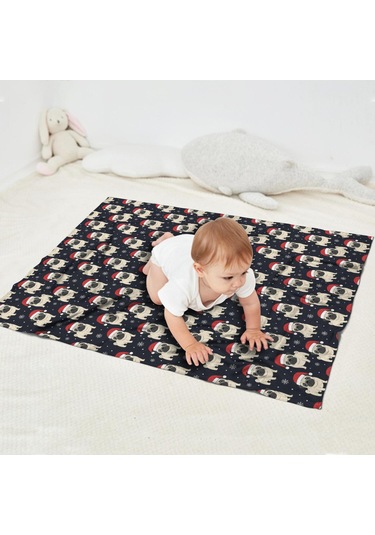 Noel Desenli 30x40 İnç Polar Battaniye, Yumuşak, Hafif Ve Kalın, Erkek, Kadın Ve Çocuk İçin Noel Pug Baba Noel