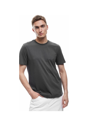 Koton Pamuklu Kısa Kollu Bisiklet Yaka Erkek Basic Tişört Antrasit 6wam10062hk Antrasit