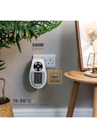 500 Watt Priz Tipi Uzaktan Kumandalı Taşınabilir Isıtıcı Zamanla