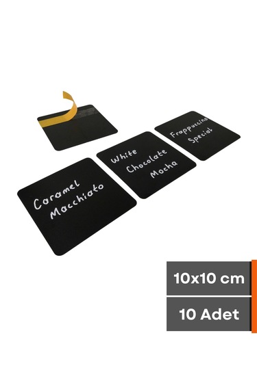10 Adet Silinebilir Karatahta Siyah Etiket 10 x 10 CM Yapışkanlı
