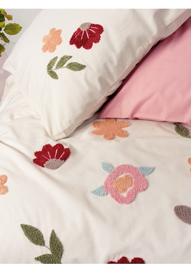 Cotton Box Puff Nakışlı Çift Kişilik Nevresim Takımı Blossom Somon