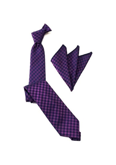 Venchy Mor Lacivert Kazayağı Desen Mendilli Kravat 4240 - 2Mk Mor