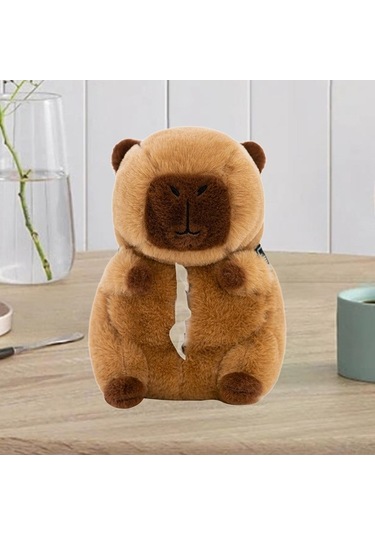 Pazly Suntek Peluş Peçetelik Capybara Araba Modeli Peçete Kutusu Kahverengi
