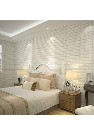 Beyaz Arkası Yapışkanlı 70X77Cm 10 Adet Taş Duvar Kağıdı Paneli