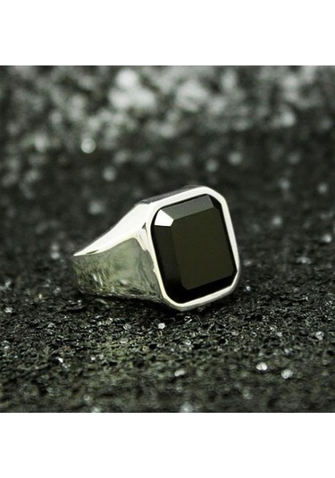 Paslanmaz Çelik Dolgulu Akik Erkek Yüzüğü Erkek Hakimiyetçi Takı Arı Siyah