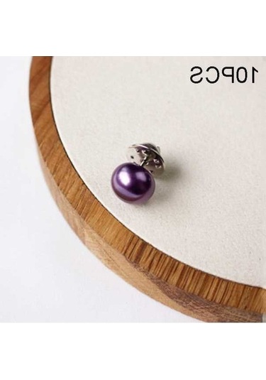 Flybuy 10 Adet İnci Çivi Tokası Şal İğnesi Yaka Düğmesi Broş Mor Mor