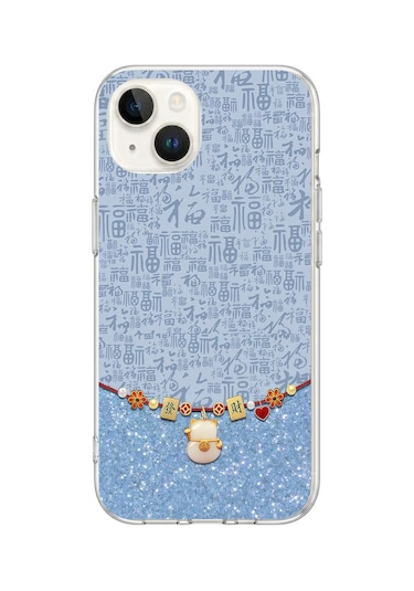 iPhone 13/14 Uyumlu Mavi Japon Desen Baskılı Silikon Kılıf Renkli