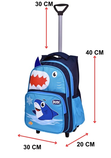 Alfa Mec Çekçekli Köpek Balığı Baskılı, Ortopedik Sırt Özellikli, İlkokul