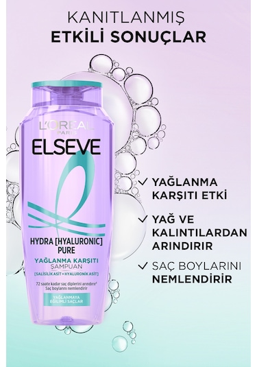 ELSEVE Hydra Pure Salisilik Asit içeren Yağlanma Karşıtı Nemlendirici Şampuan 3'lü Set