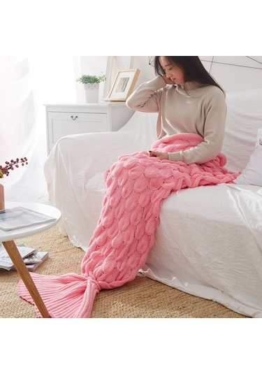 Balık Pulu Desenli Denizkızı Kuyruklu El Örgüsü Kışlık Battaniye 001