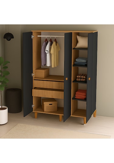 3 Kapılı, 2 Çekmeceli Gardırop, Elbise Dolabı, Çocuk Odası Dolabı Antrasit - Safirmeşe 3 Kapılı, 2 Çekmeceli Gardırop, Elbise Dolabı, Çocuk Odası Dolabı Antrasit - Safirmeşe