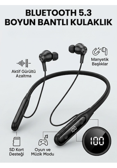 Ekranlı Ve Sd Kart Destekli Bluetooth 5.3 Boyun Bantlı Kulaklık