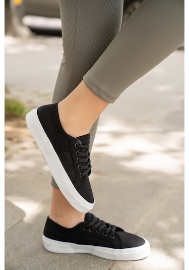 Kadın Günlük Keten Spor Ayakkabı Siyah