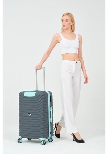 Keo-plus Gri-turkuaz Orta Boy Silikon Kırılmaz Pp Valiz Siyah