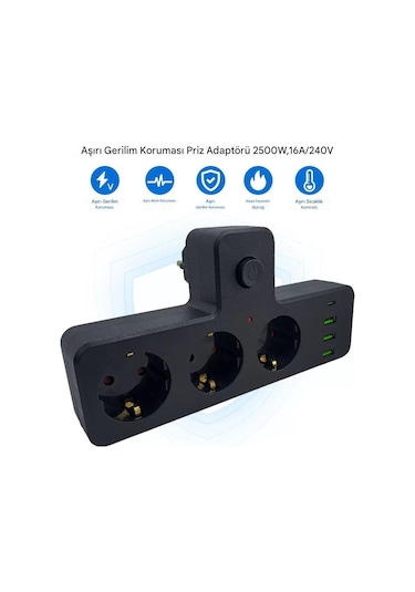3'lü Termal Akım Korumalı Priz - 3xusb 1xtype-c 20w Pd Giriş