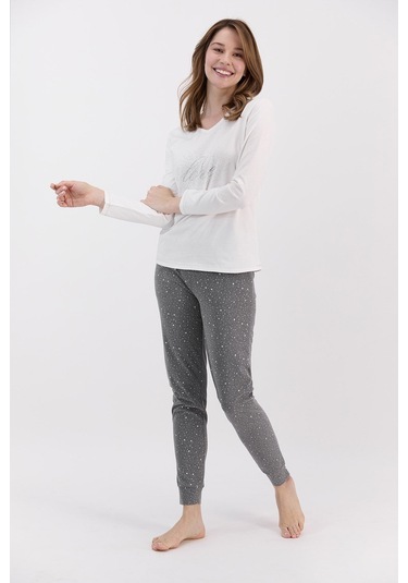 Arnetta Krem Love Puantiyeli Kadın Pijama Takımı 5274-27864