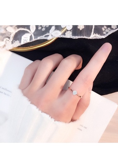 Fastbuy Çok Renkli Rose Gold Very Fine 6-claw Diamond Titanium Steel Women's Us Size 4 Ring Çok Renkli